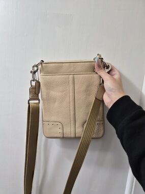 Coach Leather Crossbody Bag in Beige - Minimalist Women's Shoulder Bag